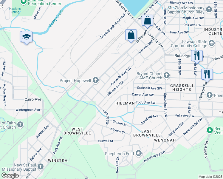 map of restaurants, bars, coffee shops, grocery stores, and more near 4665 Grasselli Boulevard Southwest in Birmingham