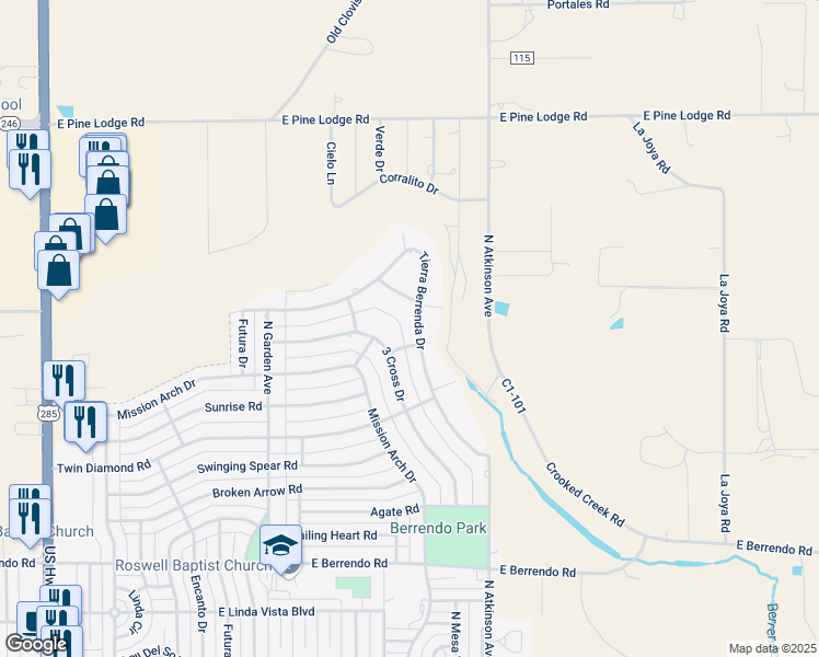 map of restaurants, bars, coffee shops, grocery stores, and more near Buckle Lane in Roswell