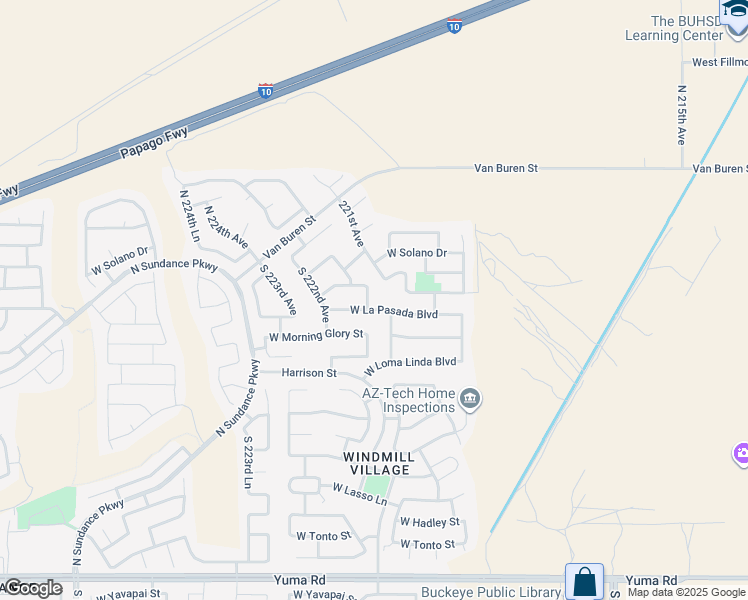 map of restaurants, bars, coffee shops, grocery stores, and more near 22084 West La Pasada Boulevard in Buckeye