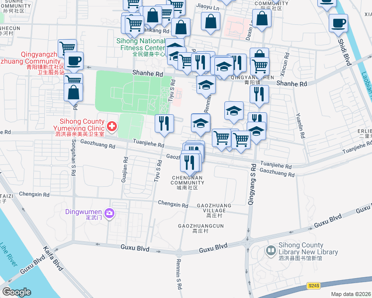 map of restaurants, bars, coffee shops, grocery stores, and more near Tuan Jie He Lu in Su Qian Shi