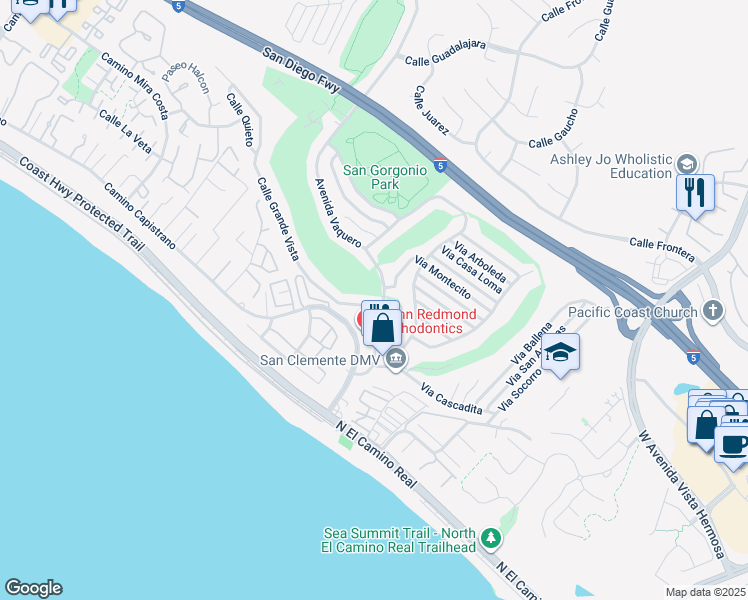 map of restaurants, bars, coffee shops, grocery stores, and more near 2904 Calle Grande Vista in San Clemente