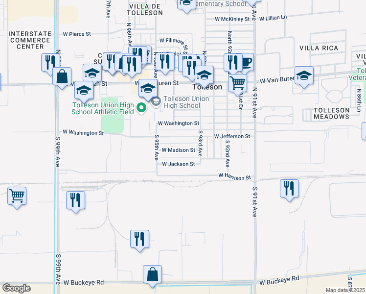 map of restaurants, bars, coffee shops, grocery stores, and more near 9354 West Madison Street in Tolleson