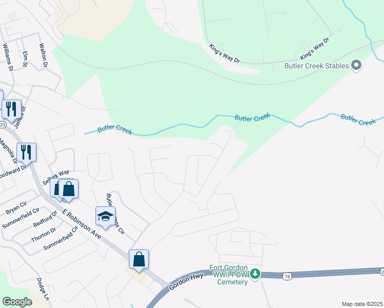 map of restaurants, bars, coffee shops, grocery stores, and more near 3067 Pepperhill Drive in Grovetown