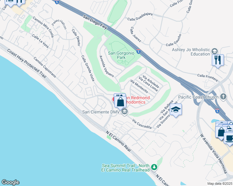 map of restaurants, bars, coffee shops, grocery stores, and more near 2906 Calle Grande Vista in San Clemente