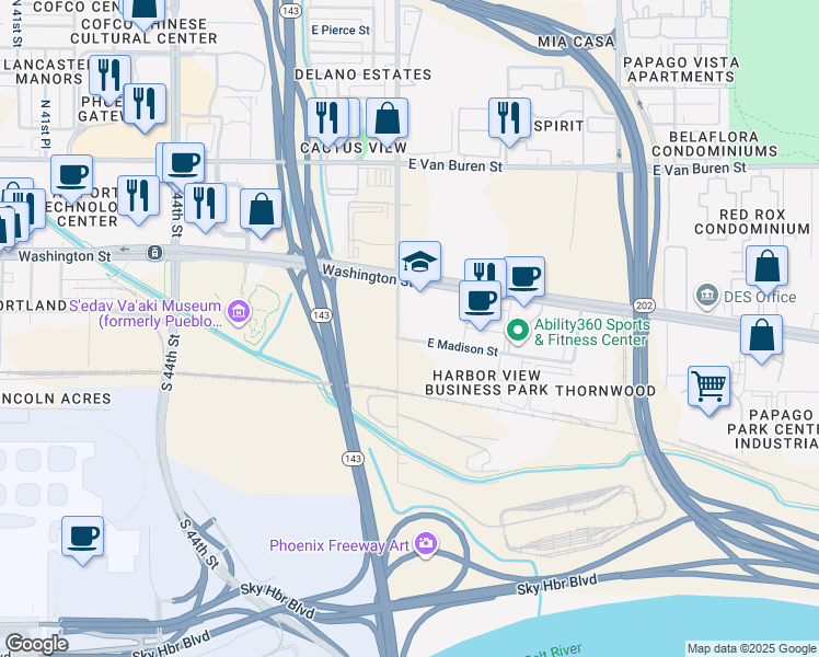 map of restaurants, bars, coffee shops, grocery stores, and more near 4810 East Madison Street in Phoenix