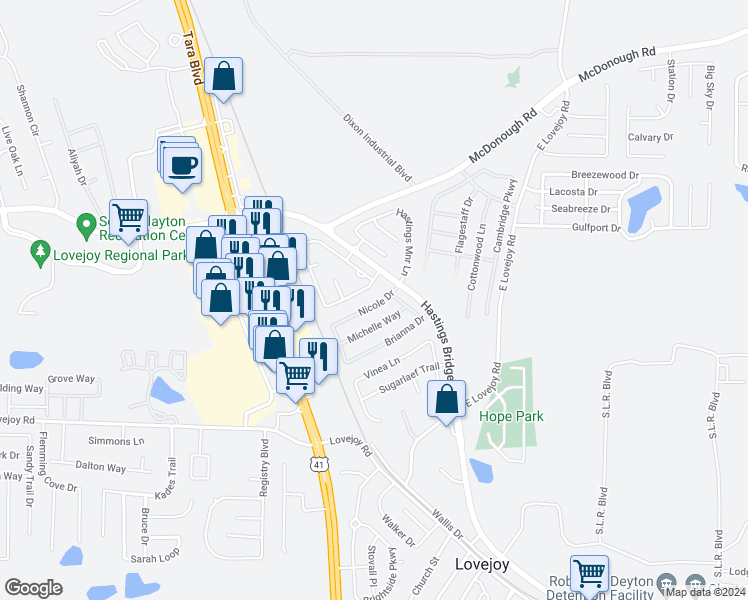 map of restaurants, bars, coffee shops, grocery stores, and more near 2271 Nicole Drive in Hampton