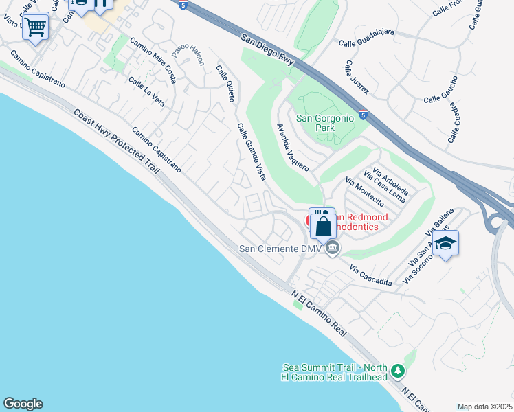 map of restaurants, bars, coffee shops, grocery stores, and more near 2802 Camino Capistrano in San Clemente