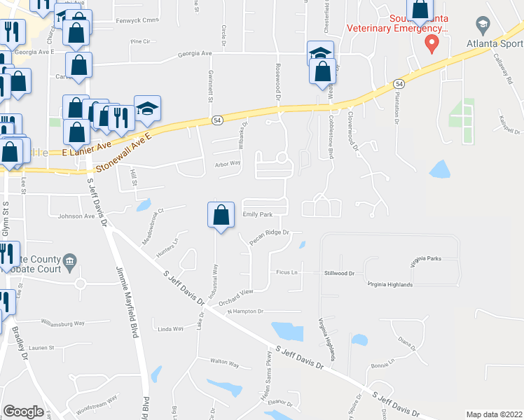 map of restaurants, bars, coffee shops, grocery stores, and more near 360 Emily Park in Fayetteville