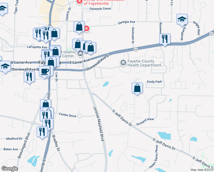 map of restaurants, bars, coffee shops, grocery stores, and more near 120 Meadowbrook Court in Fayetteville