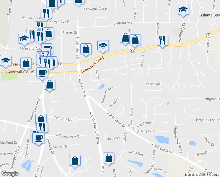 map of restaurants, bars, coffee shops, grocery stores, and more near 170 Meadowbrook Court in Fayetteville