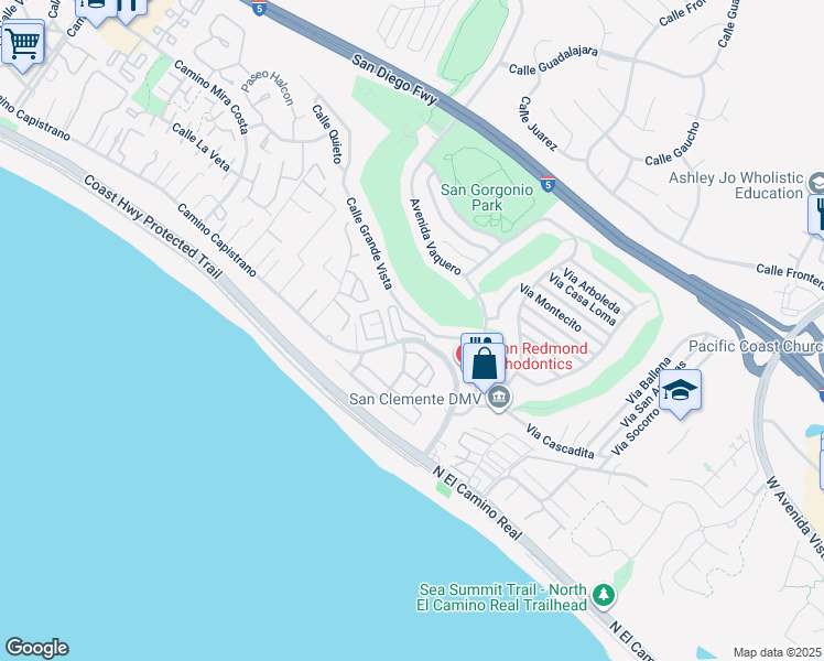 map of restaurants, bars, coffee shops, grocery stores, and more near 2804 Camino Capistrano in San Clemente