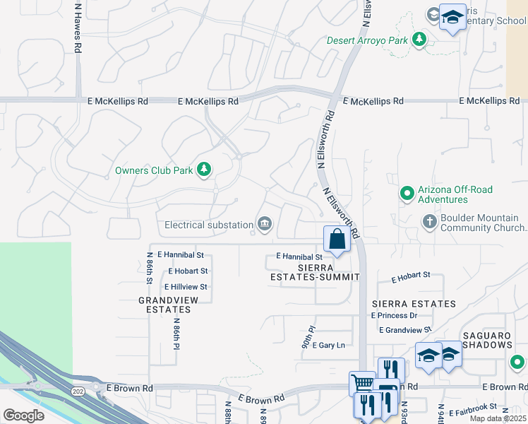 map of restaurants, bars, coffee shops, grocery stores, and more near 1651 North Atwood Circle in Mesa