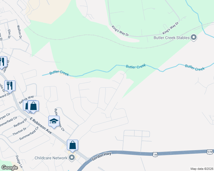 map of restaurants, bars, coffee shops, grocery stores, and more near 3080 Pepperhill Drive in Grovetown