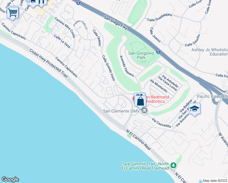 map of restaurants, bars, coffee shops, grocery stores, and more near 2904 Camino Capistrano in San Clemente