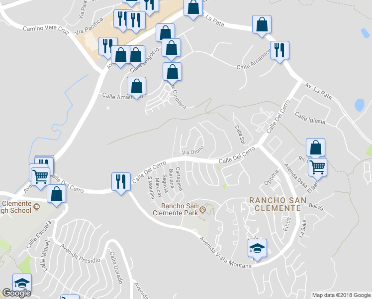 map of restaurants, bars, coffee shops, grocery stores, and more near 615 Via Umbroso in San Clemente