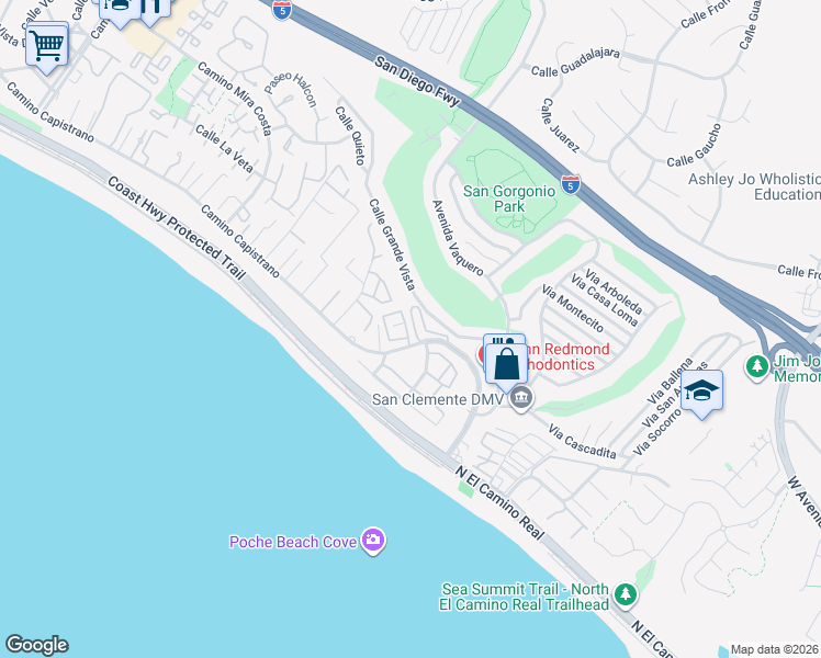 map of restaurants, bars, coffee shops, grocery stores, and more near 2904 Camino Capistrano in San Clemente