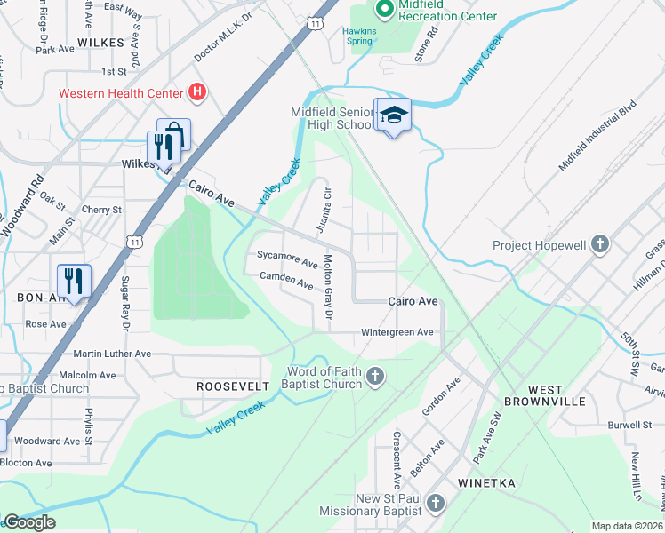map of restaurants, bars, coffee shops, grocery stores, and more near 5205 Molton Gray Drive in Birmingham