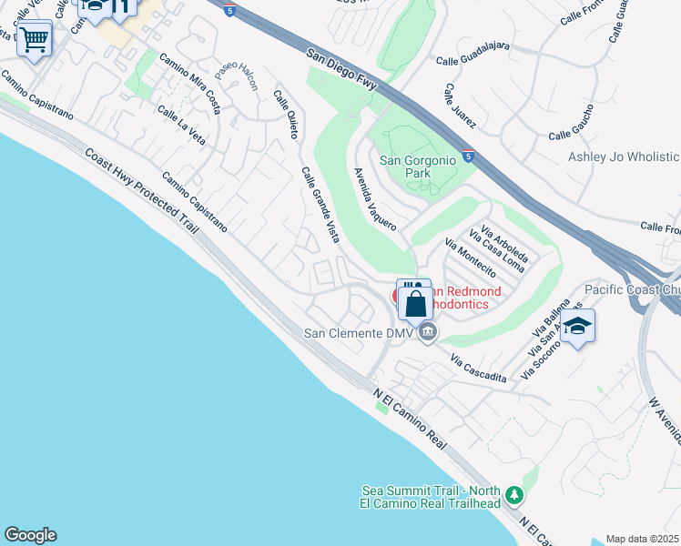 map of restaurants, bars, coffee shops, grocery stores, and more near 2914 Camino Capistrano in San Clemente
