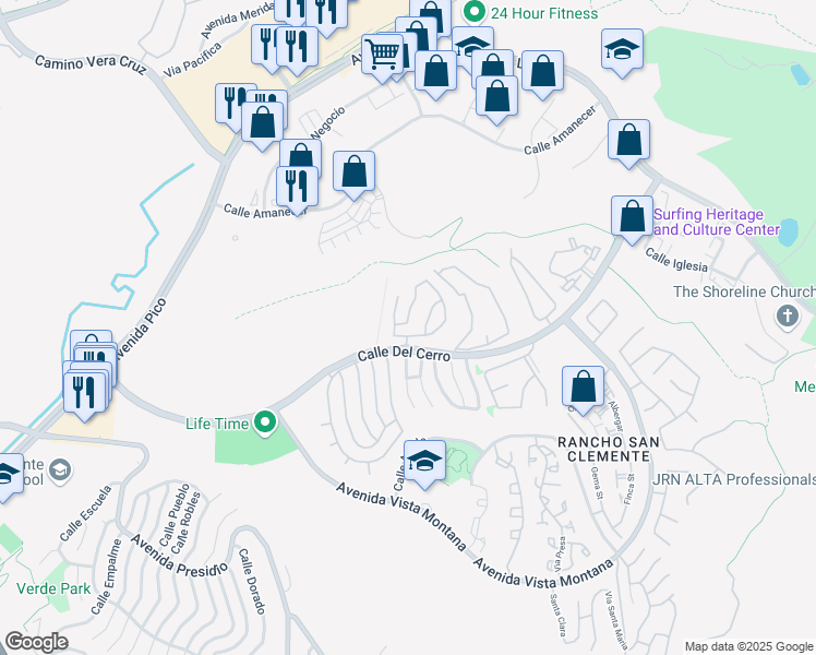 map of restaurants, bars, coffee shops, grocery stores, and more near 615 Via Umbroso in San Clemente