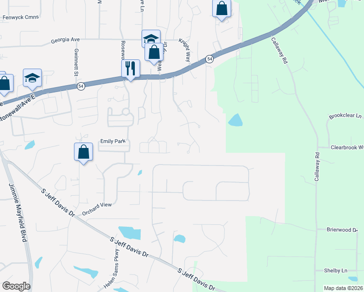 map of restaurants, bars, coffee shops, grocery stores, and more near 180 Brookstone Point in Fayetteville