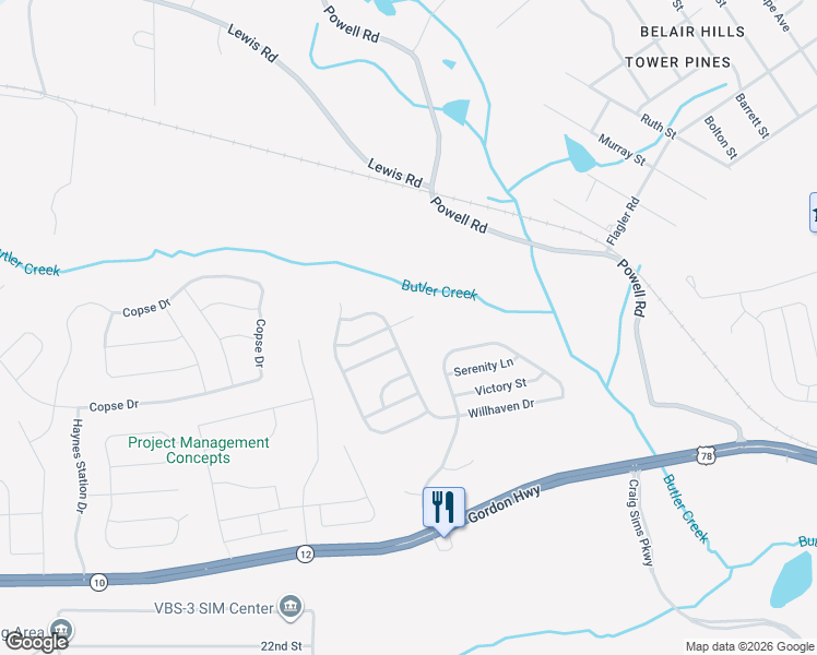 map of restaurants, bars, coffee shops, grocery stores, and more near 3200 Theodore Street in Augusta