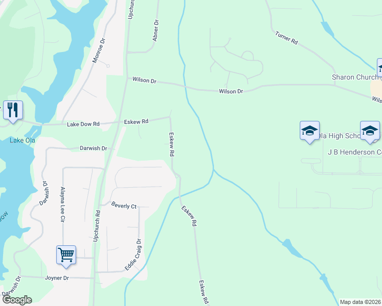 map of restaurants, bars, coffee shops, grocery stores, and more near 570 Eskew Road in McDonough