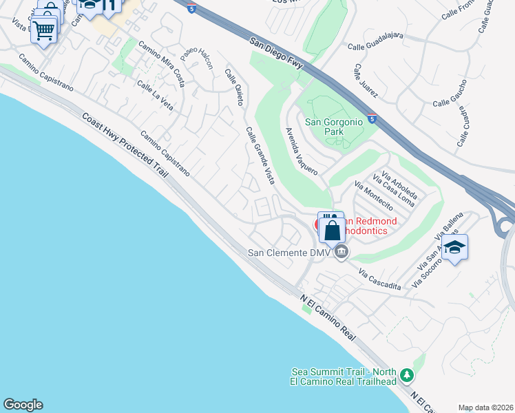 map of restaurants, bars, coffee shops, grocery stores, and more near 2918 Camino Capistrano in San Clemente