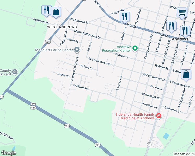 map of restaurants, bars, coffee shops, grocery stores, and more near 4 Locust Street in Andrews