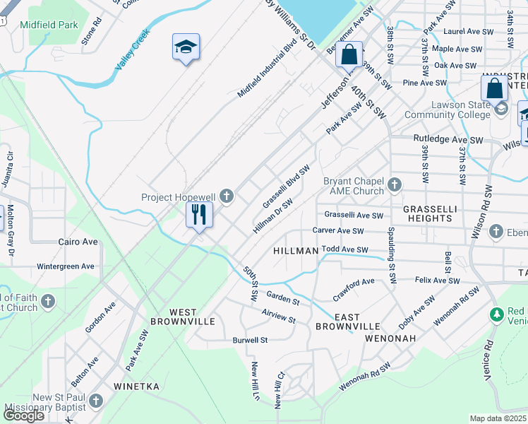map of restaurants, bars, coffee shops, grocery stores, and more near 4649 Grasselli Boulevard Southwest in Birmingham