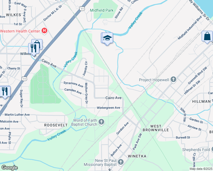 map of restaurants, bars, coffee shops, grocery stores, and more near 5505 Yellow Wood Avenue in Birmingham