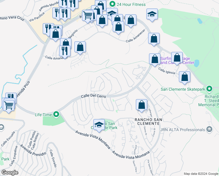 map of restaurants, bars, coffee shops, grocery stores, and more near 1056 Calle Del Cerro in San Clemente