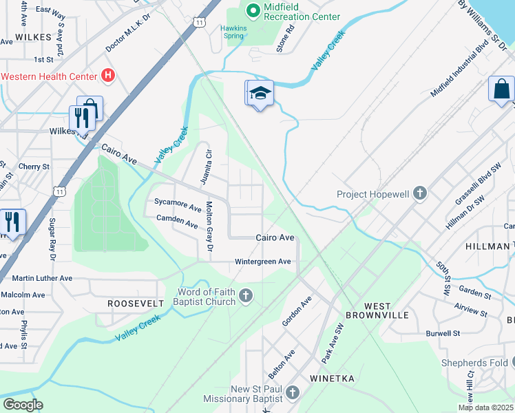 map of restaurants, bars, coffee shops, grocery stores, and more near 5505 Yellow Wood Avenue in Birmingham