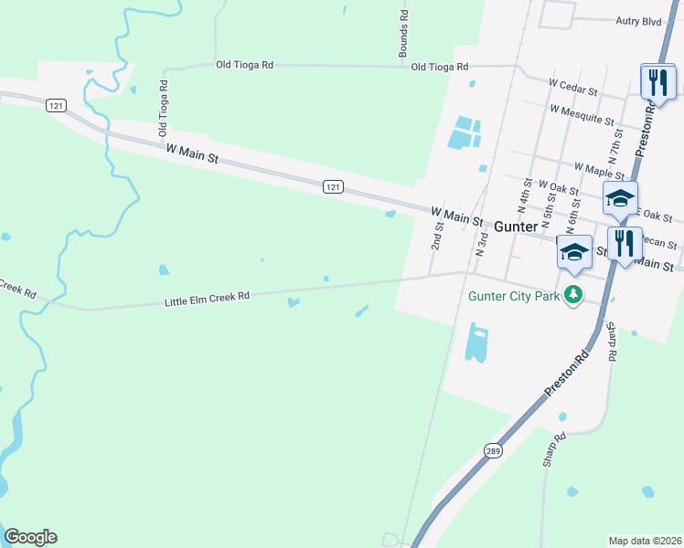 map of restaurants, bars, coffee shops, grocery stores, and more near 355 Little Elm Creek Road in Gunter