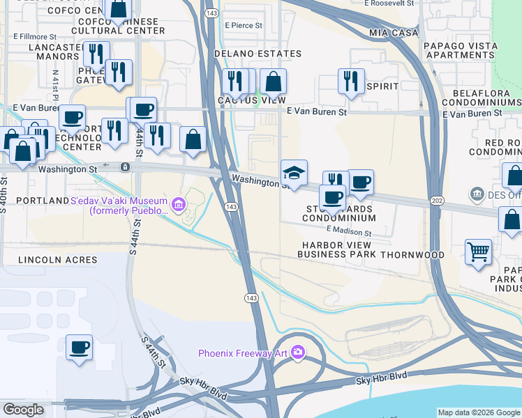 map of restaurants, bars, coffee shops, grocery stores, and more near 198 South 48th Street in Phoenix