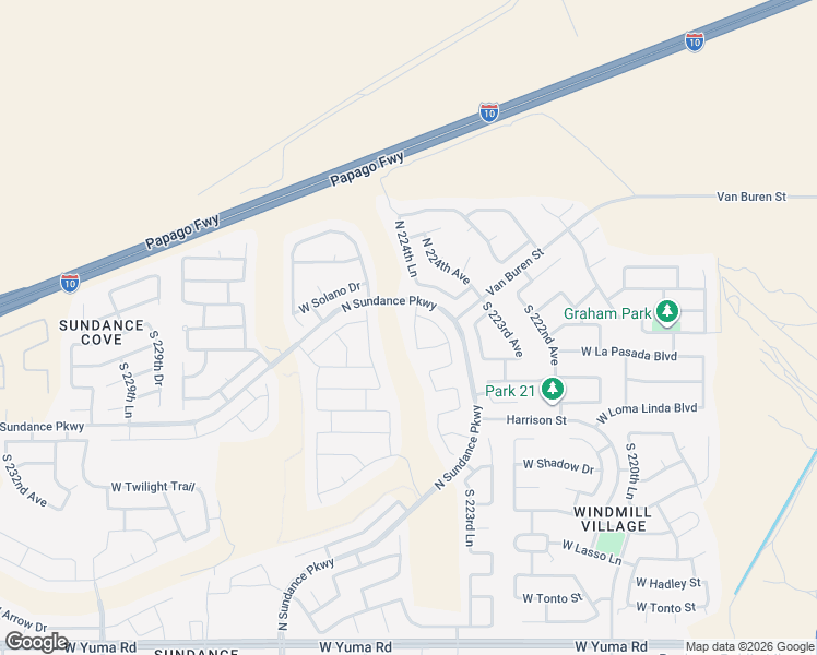 map of restaurants, bars, coffee shops, grocery stores, and more near 190 North 224th Avenue in Buckeye