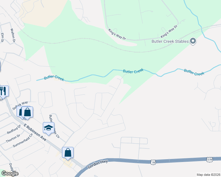 map of restaurants, bars, coffee shops, grocery stores, and more near 3080 Pepperhill Drive in Grovetown