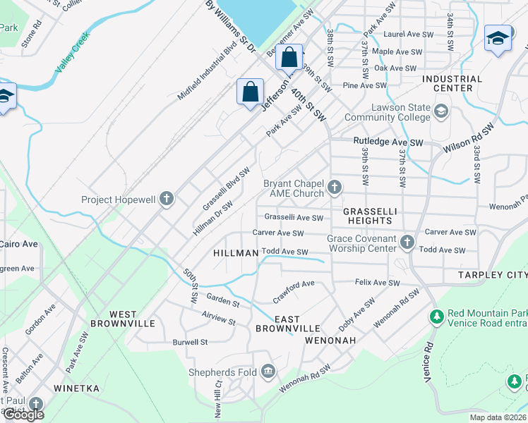 map of restaurants, bars, coffee shops, grocery stores, and more near 4421 Grasselli Avenue Southwest in Birmingham