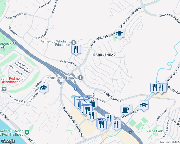 map of restaurants, bars, coffee shops, grocery stores, and more near 2229 Avenida Platanar in San Clemente