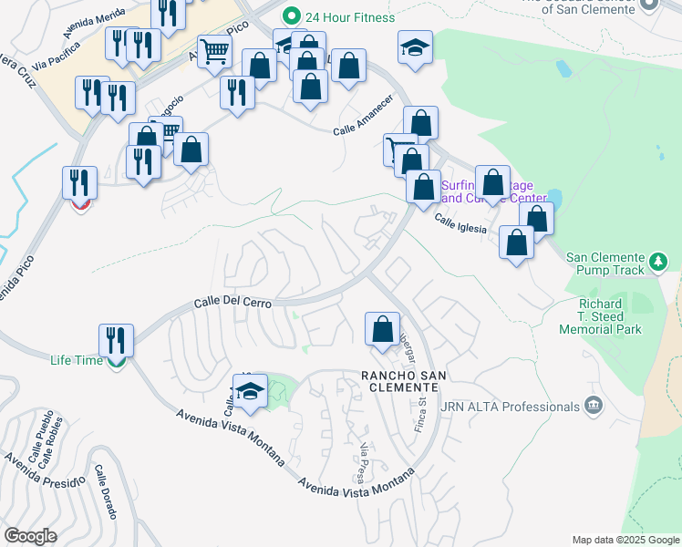 map of restaurants, bars, coffee shops, grocery stores, and more near 1201 Via Visalia in San Clemente