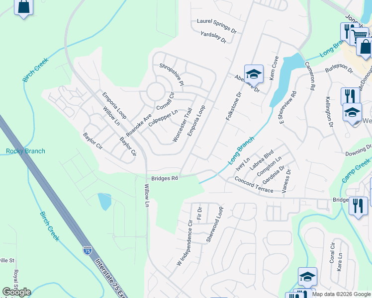 map of restaurants, bars, coffee shops, grocery stores, and more near 541 Emporia Loop in McDonough