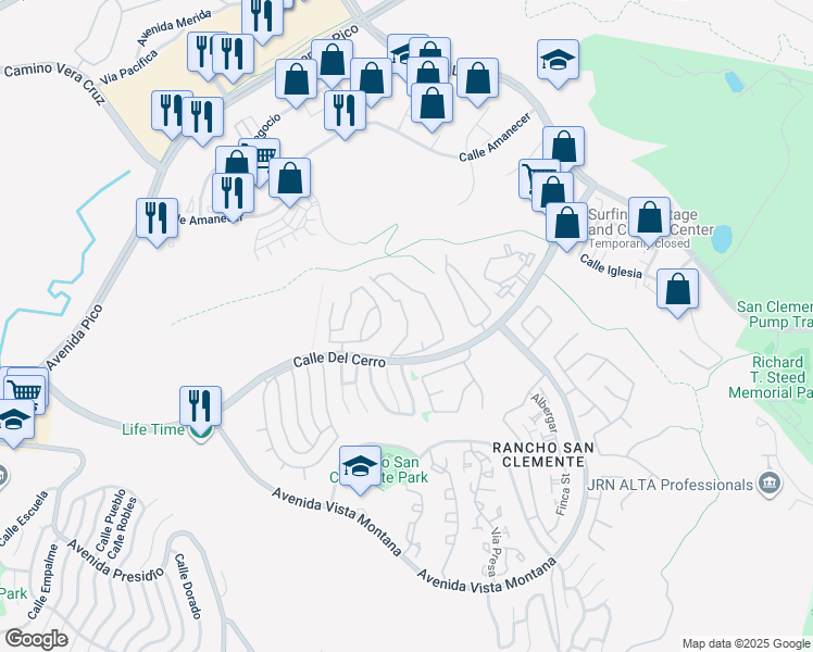 map of restaurants, bars, coffee shops, grocery stores, and more near 1038 Calle Del Cerro in San Clemente
