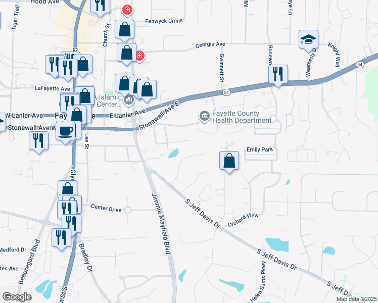 map of restaurants, bars, coffee shops, grocery stores, and more near 155 Meadowbrook Court in Fayetteville