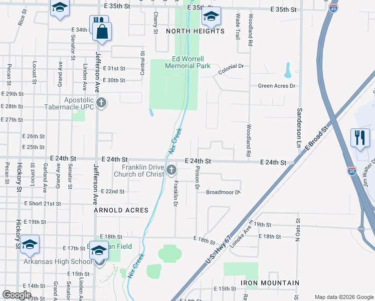 map of restaurants, bars, coffee shops, grocery stores, and more near in Texarkana