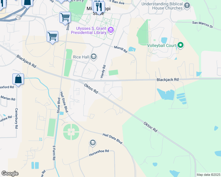 map of restaurants, bars, coffee shops, grocery stores, and more near 152 Dawg Drive in Starkville