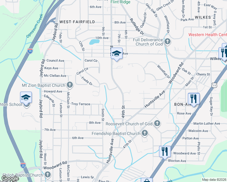 map of restaurants, bars, coffee shops, grocery stores, and more near 804 Alden Avenue in Midfield