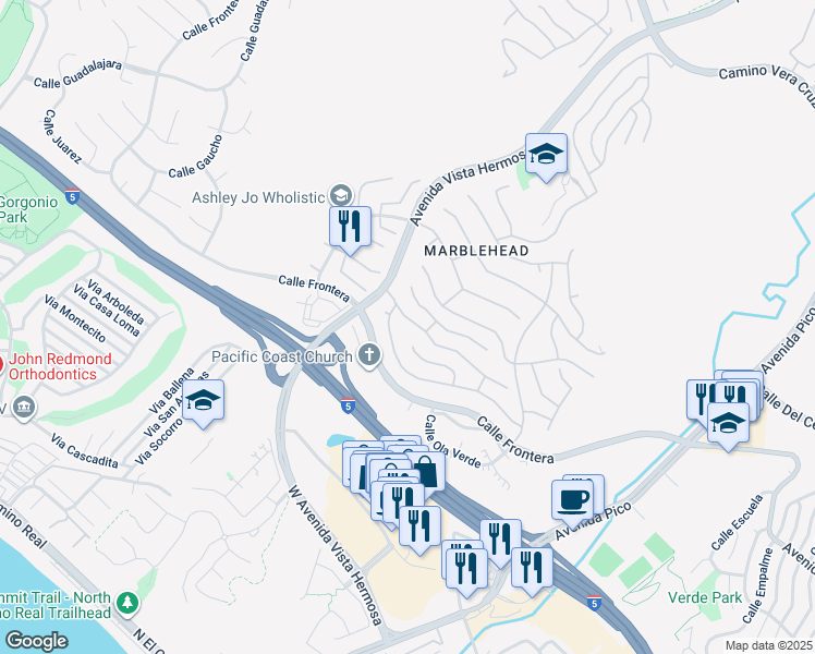 map of restaurants, bars, coffee shops, grocery stores, and more near 2231 Avenida Platanar in San Clemente