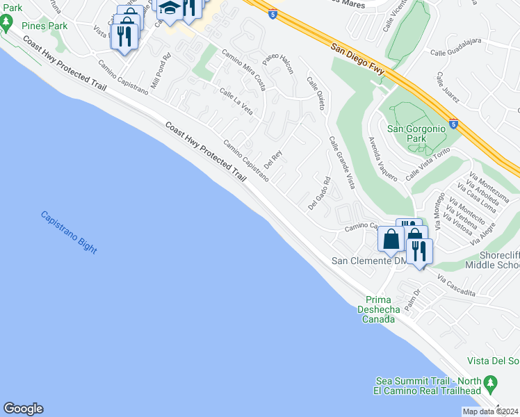 map of restaurants, bars, coffee shops, grocery stores, and more near 35611 Beach Road in Dana Point