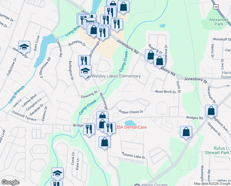map of restaurants, bars, coffee shops, grocery stores, and more near 922 Sweetwater Way in McDonough