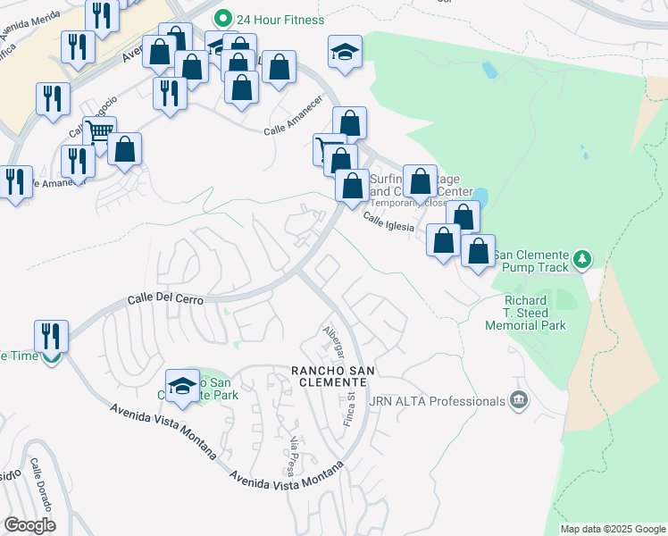 map of restaurants, bars, coffee shops, grocery stores, and more near 14 Chapital in San Clemente