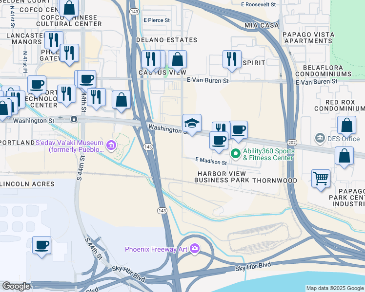 map of restaurants, bars, coffee shops, grocery stores, and more near 4810-4820 East Madison Street in Phoenix
